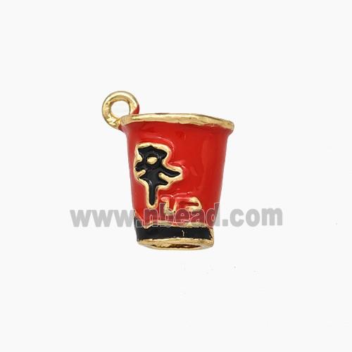 Copper Cup Pendant Red Enamel Gold Plated