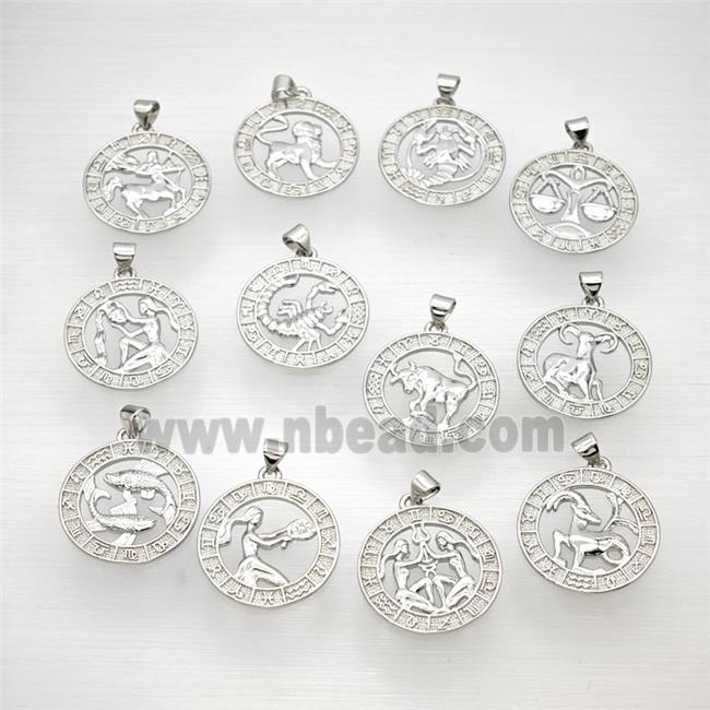 Copper Zodiac Pendant Circle Platinum Plated Mixed