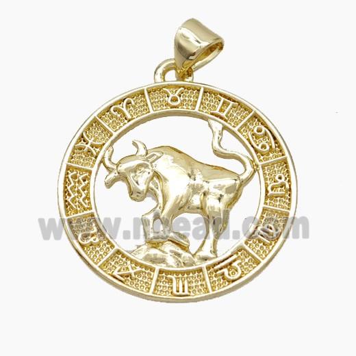 Copper Taurus Pendant Zodiac Circle Gold Plated