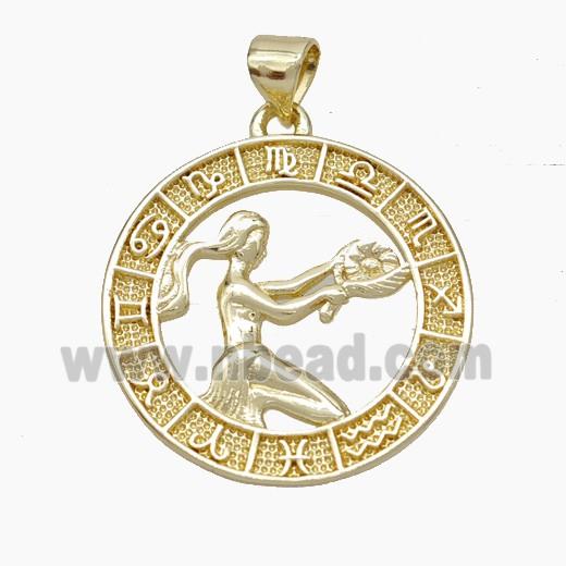 Copper Virgo Pendant Zodiac Circle Gold Plated