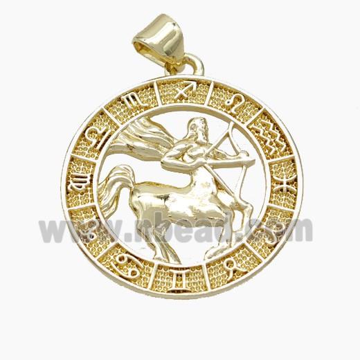 Copper Sagittarius Pendant Zodiac Circle Gold Plated