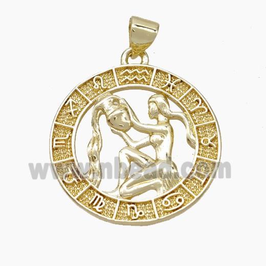 Copper Aquarius Pendant Zodiac Circle Gold Plated