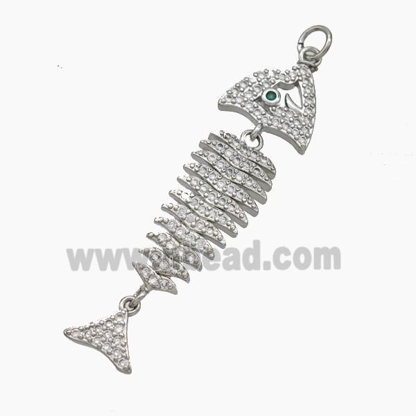 Copper Fishbone Charms Pendant Micropave Zirconia Platinum Plated