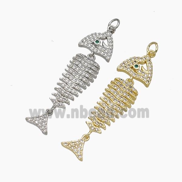 Copper Fishbone Charms Pendant Micropave Zirconia Mixed