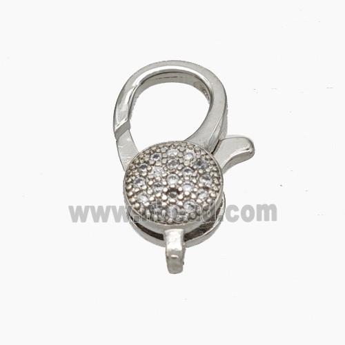 Copper Lobster Clasp Micropave Zirconia Platinum Plated