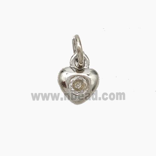 Copper Heart Pendant Pave Zirconia Platinum Plated