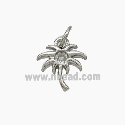 Coconut Palm Charms Copper Tree Pendant Pave Zirconia Platinum Plated