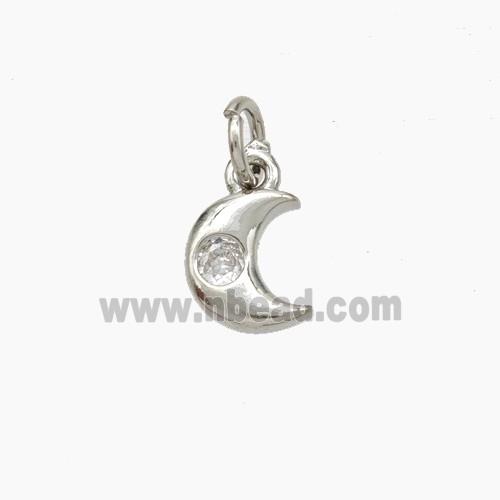 Copper Moon Pendant Pave Zirconia Platinum Plated