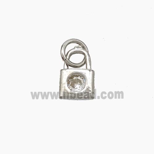 Copper Lock Pendant Pave Zirconia Platinum Plated