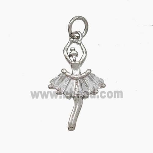 Copper Dancer Girls Pendant Pave Zirconia Platinum Plated