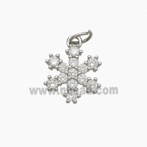 Copper Snowflake Pendant Pave Zirconia Platinum Plated