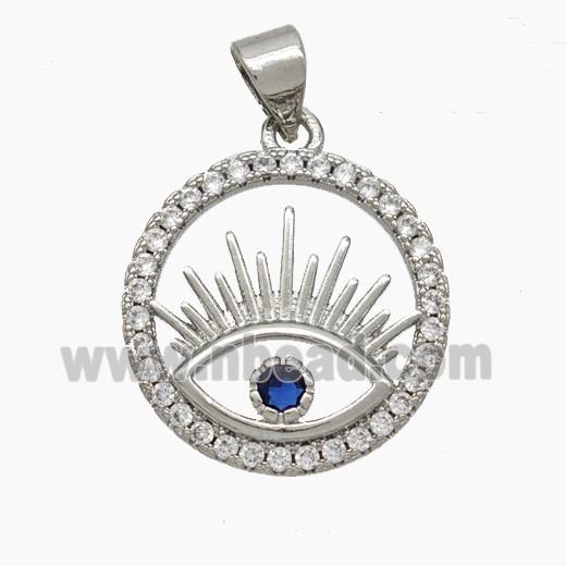 Copper Eye Pendant Pave Zirconia Circle Platinum Plated