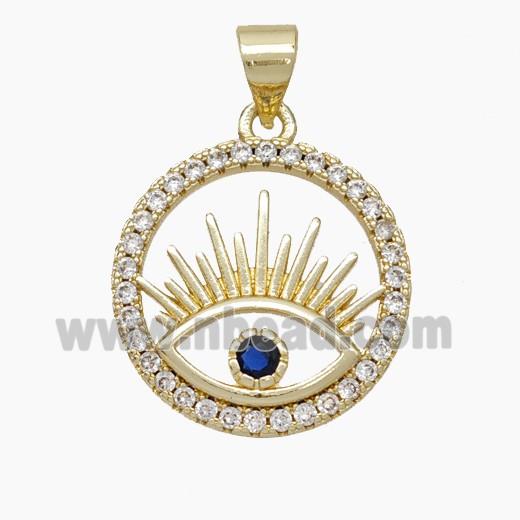 Copper Eye Pendant Pave Zirconia Circle Gold Plated