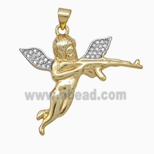 Copper Angel Charms Pendant Pave Zirconia Gold Plated