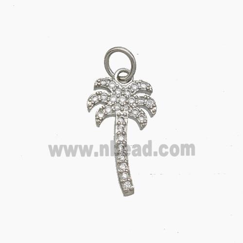 Coconut Palm Charms Copper Tree Pendant Pave Zirconia Platinum Plated