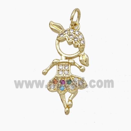 Copper Dancer Girls Pendant Pave Zirconia Gold Plated