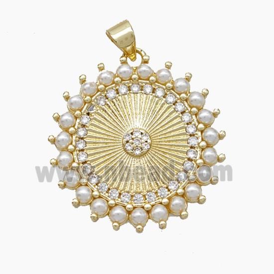 Copper Sun Pendant Pave Zirconia Pearlized Resin Gold Plated