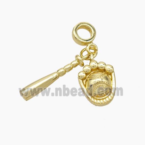 Baseball Gloves And Bat Charms Copper Sport Pendant Gold Plated