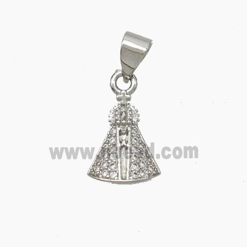 Catholic Crown Charms Copper Virgin Mary Pendant Pave Zirconia Platinum Plated