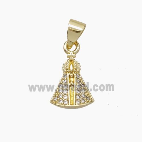 Catholic Crown Charms Copper Virgin Mary Pendant Pave Zirconia Gold Plated