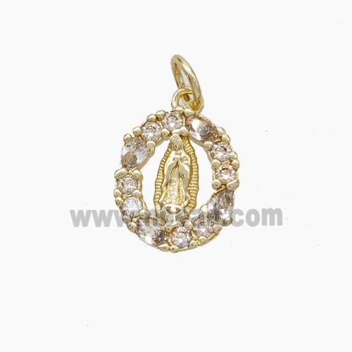 Virgin Mary Charms Copper Pendant Pave Zirconia Gold Plated