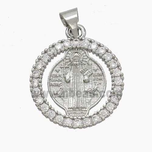 Jesus Charms Copper Pendant Pave Zirconia Platinum Plated