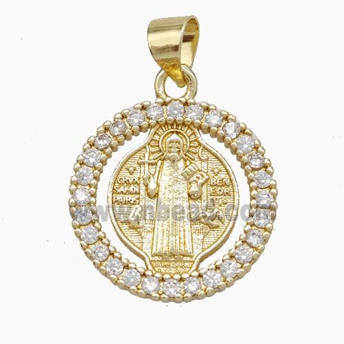 Jesus Charms Copper Pendant Pave Zirconia Gold Plated