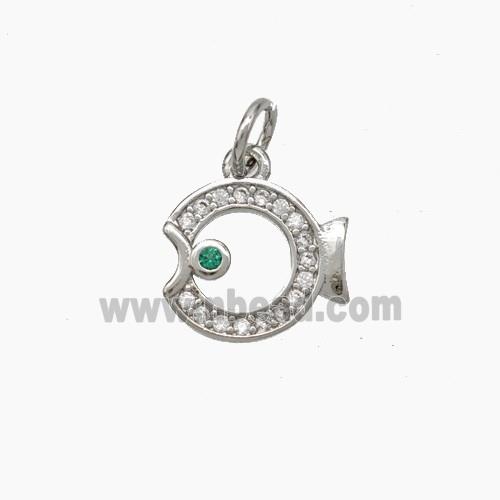 Copper Fish Pendnat Pave Zirconia Platinum Plated