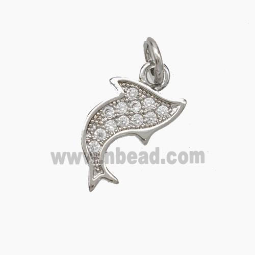 Copper Dolphin Pendant Pave Zirconia Platinum Plated