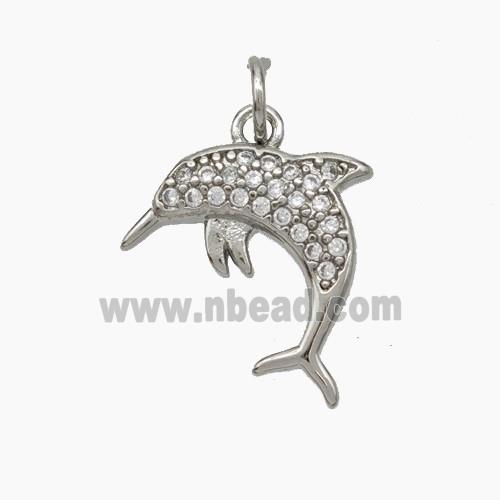 Copper Dolphin Pendant Pave Zirconia Platinum Plated