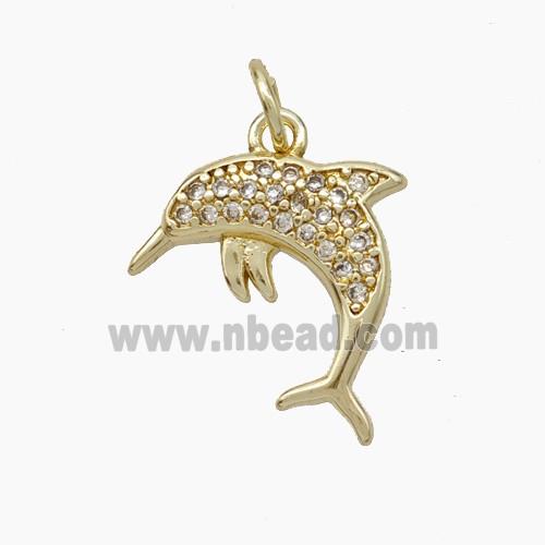 Copper Dolphin Pendant Pave Zirconia Gold Plated