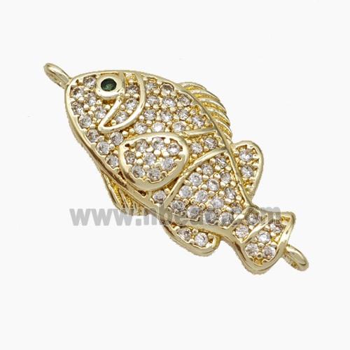 Copper Fish Connector Pave Zirconia Gold Plated