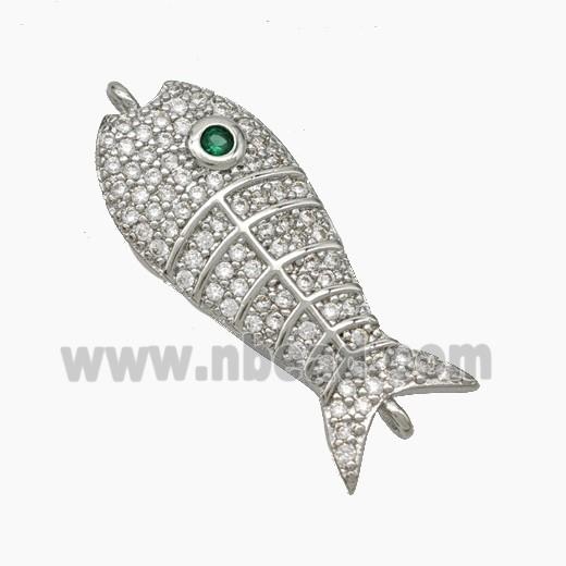 Copper Fish Connector Pave Zirconia Platinum Plated