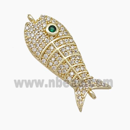 Copper Fish Connector Pave Zirconia Gold Plated