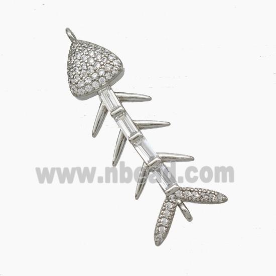 Copper Fishbone Connector Pave Zirconia Platinum Plated