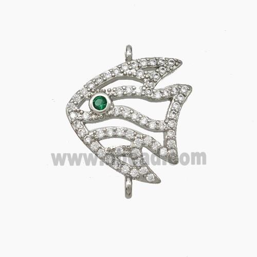 Copper Fish Connector Pave Zirconia Platinum Plated