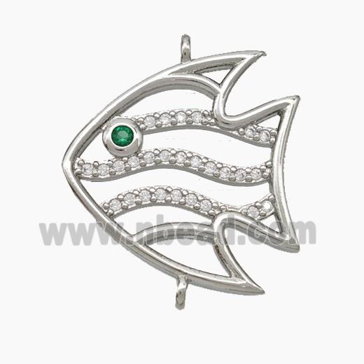 Copper Fish Connector Pave Zirconia Platinum Plated