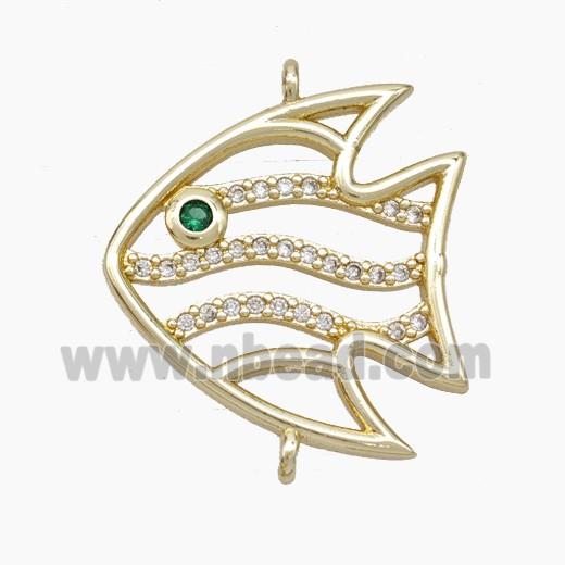 Copper Fish Connector Pave Zirconia Gold Plated