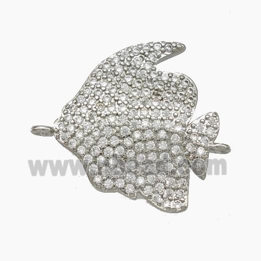 Copper Fish Connector Pave Zirconia Platinum Plated