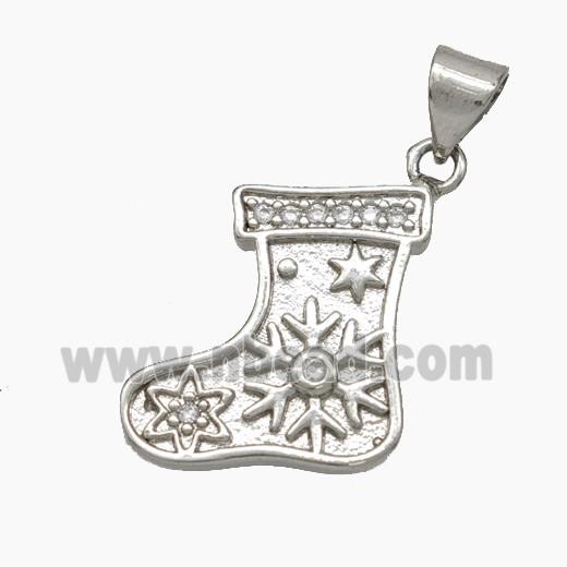 Christmas Stocking Copper Pendant Pave Zirconia Platinum Plated