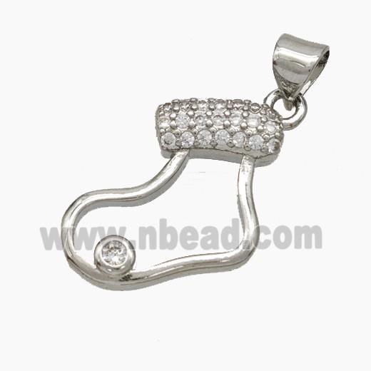 Christmas Stocking Copper Pendant Pave Zirconia Platinum Plated