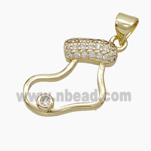 Christmas Stocking Copper Pendant Pave Zirconia Gold Plated