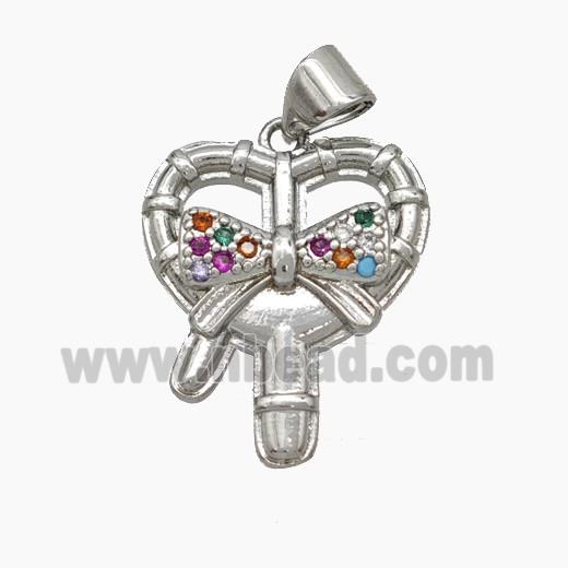 Christmas Candy Cane Copper Pendant Pave Zirconia Platinum Plated