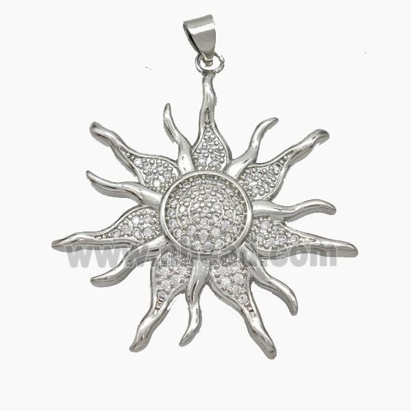 Copper Sun Pendant Micropave Zirconia Platinum Plated