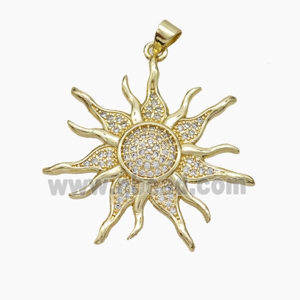 Copper Sun Pendant Micropave Zirconia Gold Plated