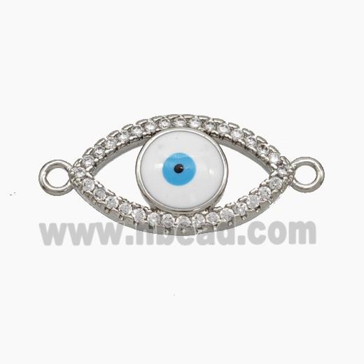 Copper Evil Eye Connector Pave Zirconia Enamel Platinum Plated