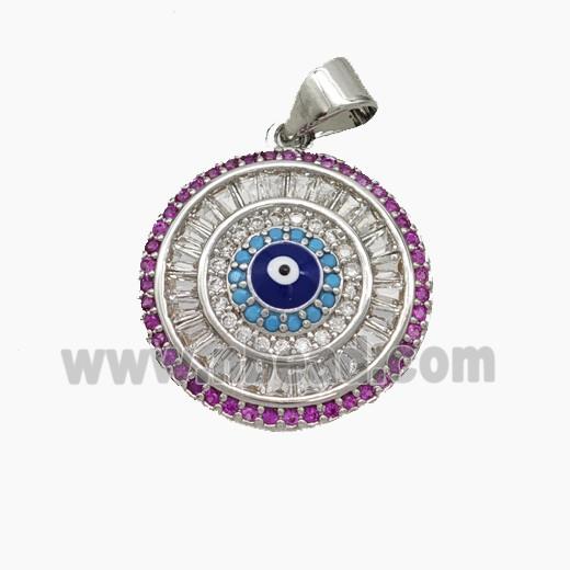 Copper Evil Eye Connector Pave Zirconia Enamel Platinum Plated