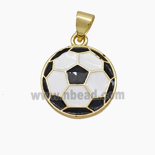 Copper Football Pendant White Black Enamel Sports Flat Gold Plated