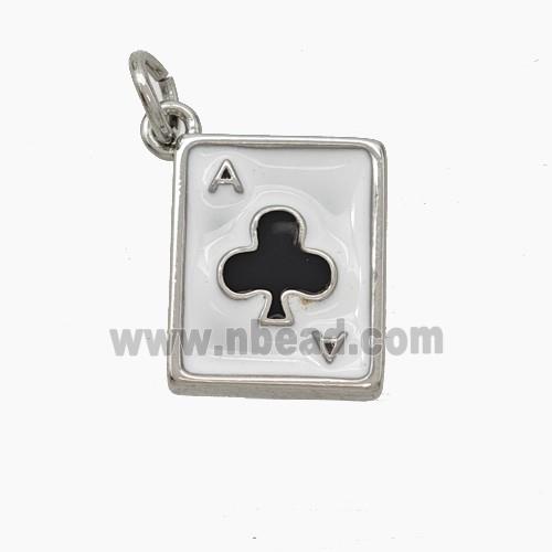 ACE of Clubs Playing Card Copper Pendant White Black Enamel Platinum Plated