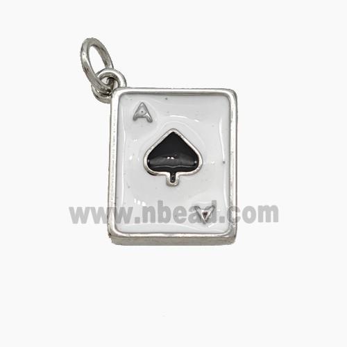 ACE of Spade Playing Card Copper Pendant White Black Enamel Platinum Plated